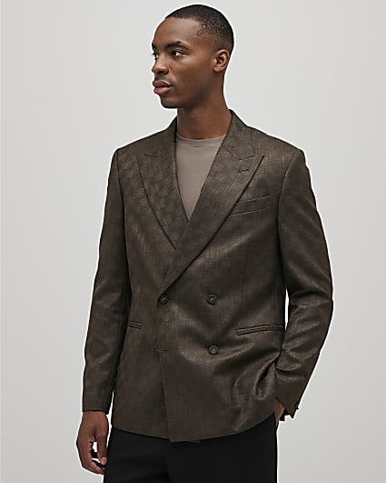 Brown Checkerboard Blazer Jacket