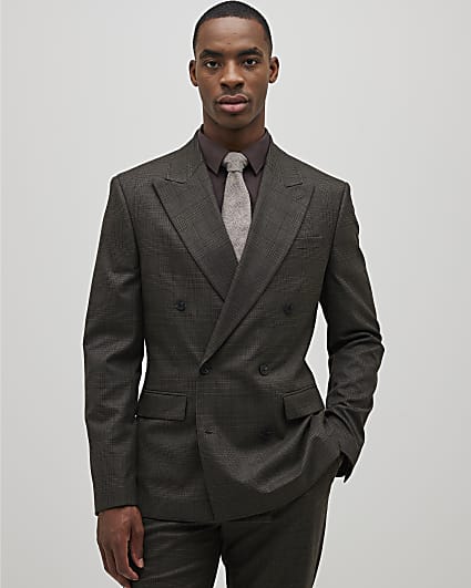 Brown Slim Fit Check Suit Jacket
