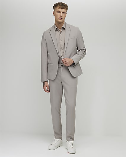 Beige Skinny Fit Suit Trousers