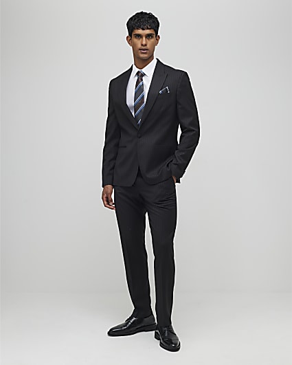 Black Slim Fit Stripe Suit Trousers