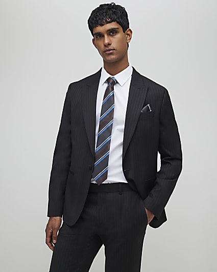 Black Slim Fit Stripe Suit Jacket