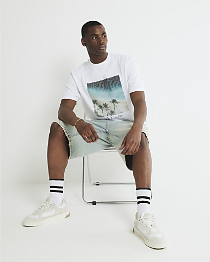 White Palm Tree Embroidered T-Shirt
