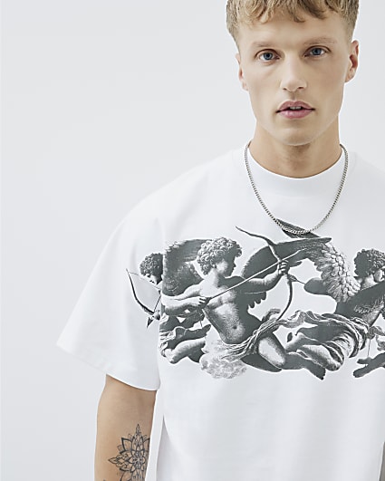 White Oversized Fit Cherub Front T-Shirt