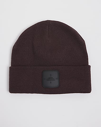 Brown Badge Beanie Hat
