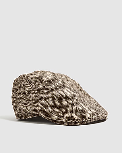 Brown Herringbone Baker Boy Cap