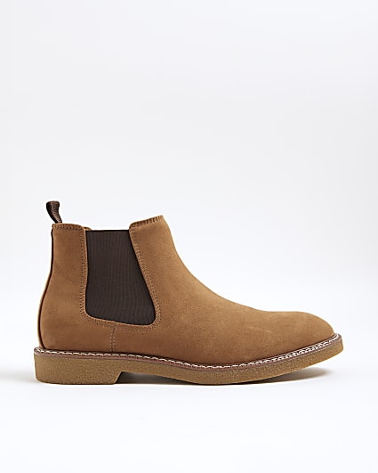 Brown Faux Suede Crepe Soles Chelsea Boots