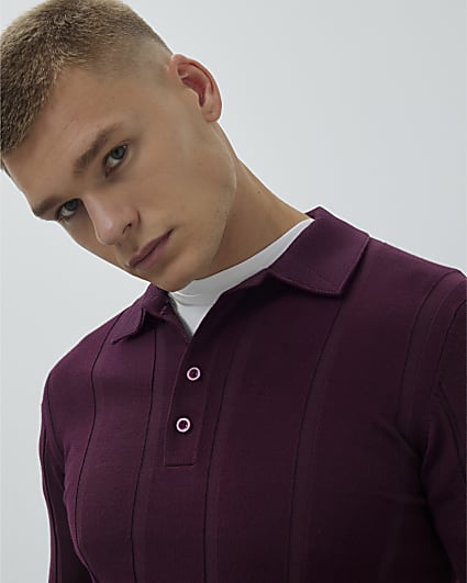 Red Muscle Fit Ribbed Polo Shirt