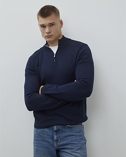 Navy Long Sleeve Half Zip Jumper