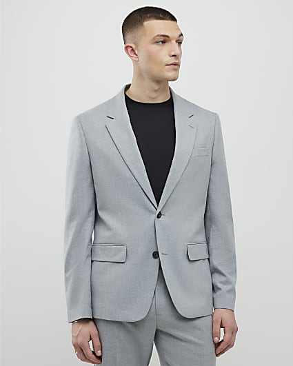 Grey Slim Fit Textured Suit Jacket