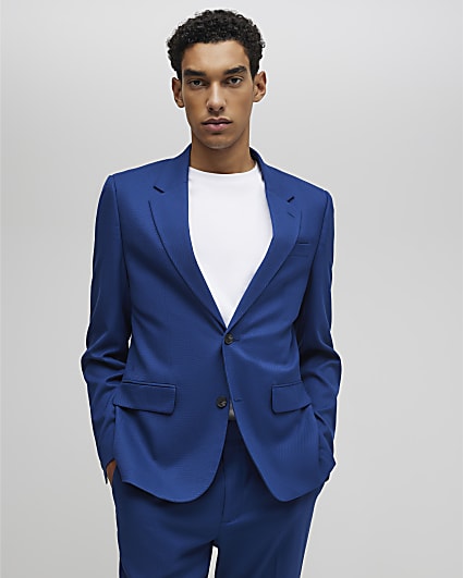 Blue Slim Fit Textured Suit Jacket