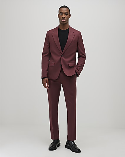 Red Slim Fit Texture Suit Trousers