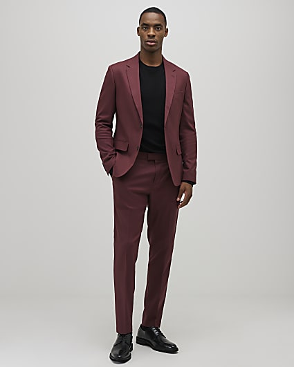 Red Skinny Fit Textured Suit Trousers
