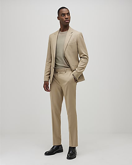 Stone Skinny Fit Textured Suit Trousers