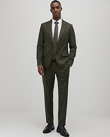 Green Skinny Fit Textured Suit Trousers