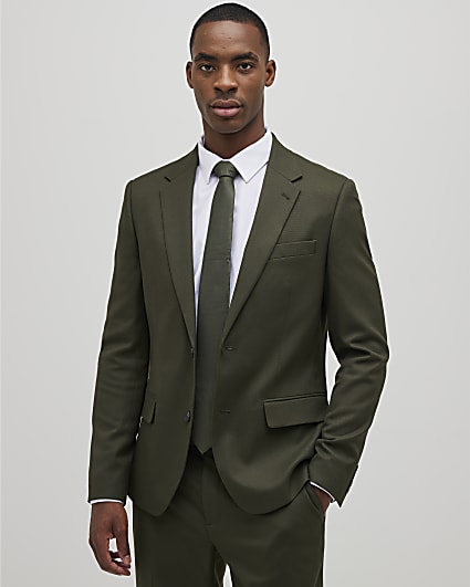 Green Skinny Fit Textured Suit Jacket