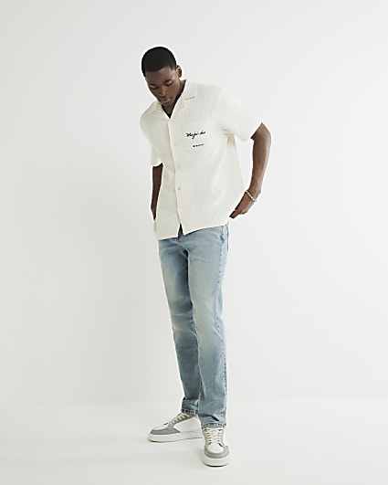 Blue Slim Fit Embroidered Jeams