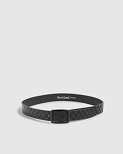 Black Faux Leather Checkerboard Belt