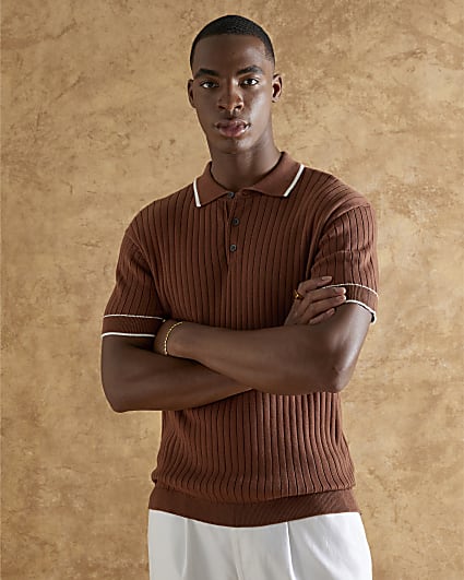 Rust Slim Fit Ribbed Polo Shirt