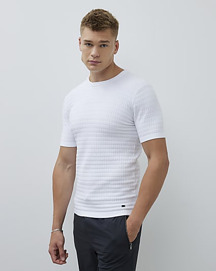 White Muscle Fit Textured T-Shirt