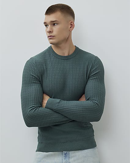 Green Long Sleeve Muscle Fit Jumper