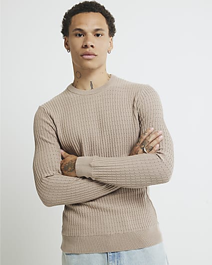 Stone Muscle Fit Textured Jumper