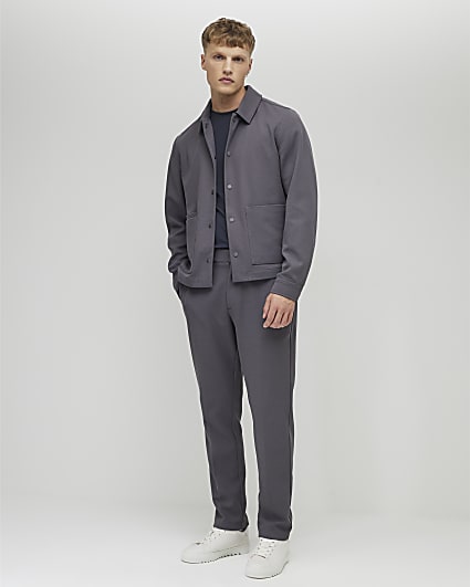Grey Slim Fit Textured Trousers