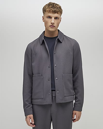 Grey Slim Fit Textured Overshirt
