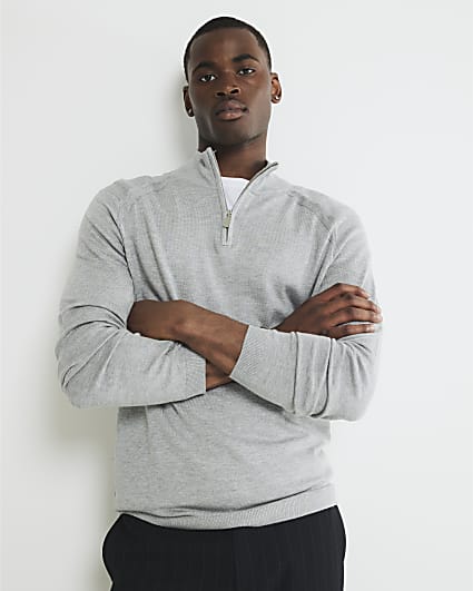 Grey Long Sleeve Half Zip Jumper