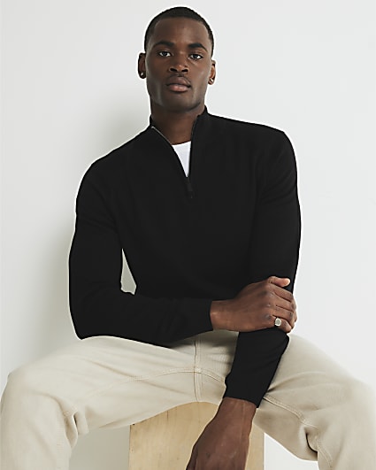 Black Slim Fit Half Zip Jumper