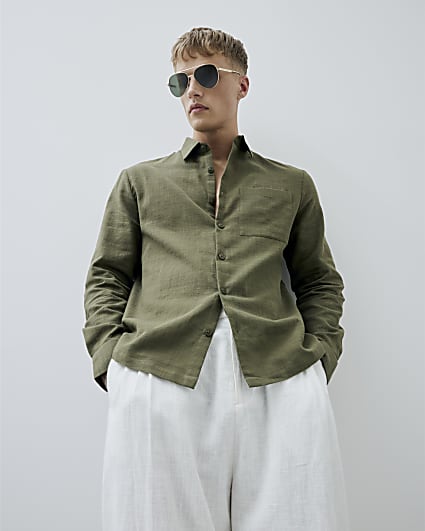 Khaki Regular Fit Long Sleeve Shirt