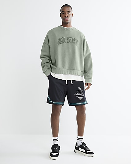 Black Regular Fit RR Taped Mesh Shorts