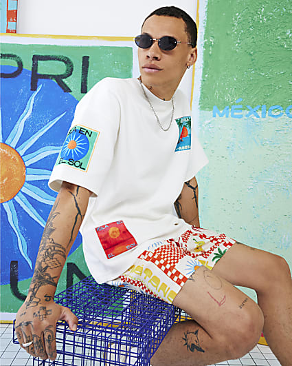 White Atlas Short Sleeve Satin Patch T-shirt