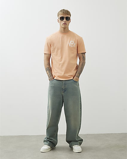 Orange Regular Fit Escape Embroidered T-Shirt