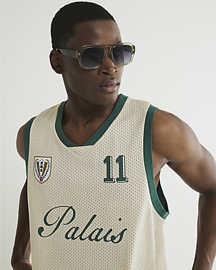 Beige Palais Sporty Mesh Sleeveless Tank Top