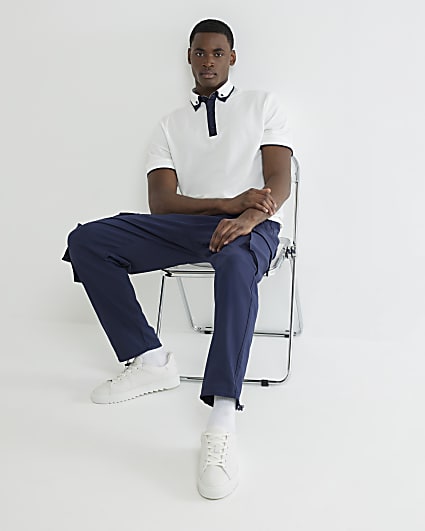 White Slim Fit Double Collar Polo Shirt