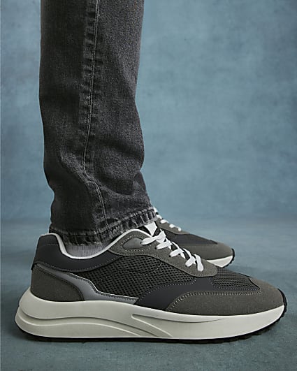 Grey Mixed Textured Trainers
