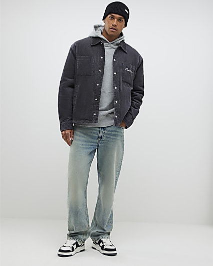 Grey Washed Corduroy Padded Shacket