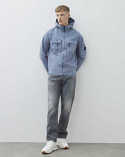 Blue Hooded Washed Jacket