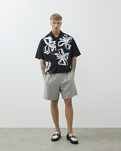 Black Regular Fit Floral Print Shirt