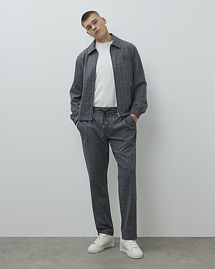 Grey Slim Fit Check Joggers