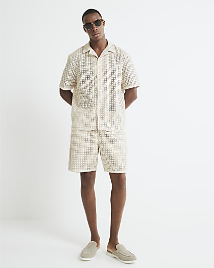 Cream Laser Cut Shorts
