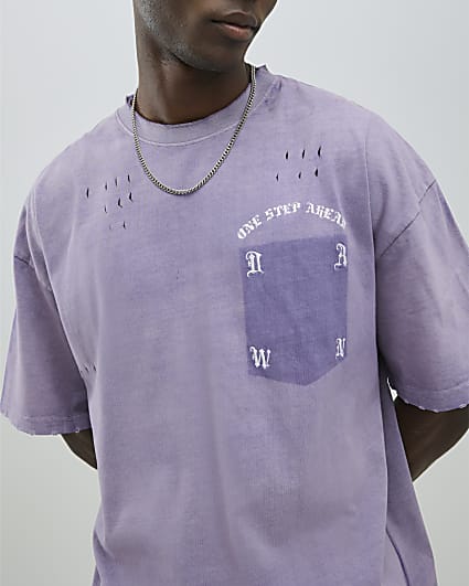 Purple Gothic Distressed Pocket T-Shirt