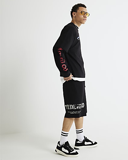 Black Regular FIt Rockwell Eagle Jorts