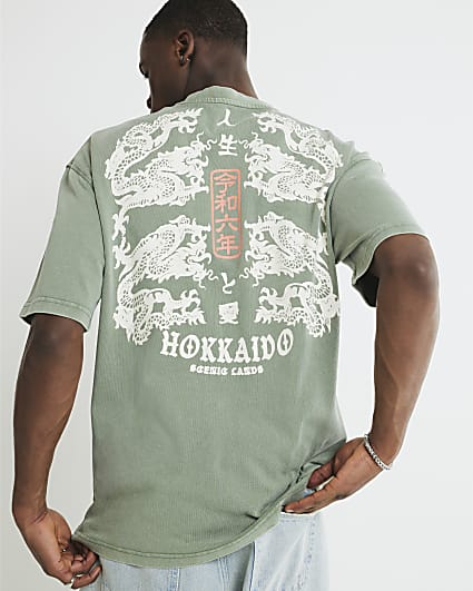 Green Washed Dragon Print T-Shirt