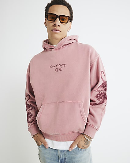 Red Washed Embroidered Haru Tiger Hoodie