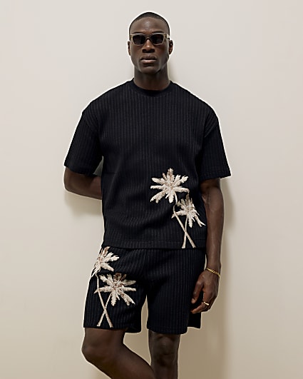 Black Oversized Plisse Palm Tee T-shirt