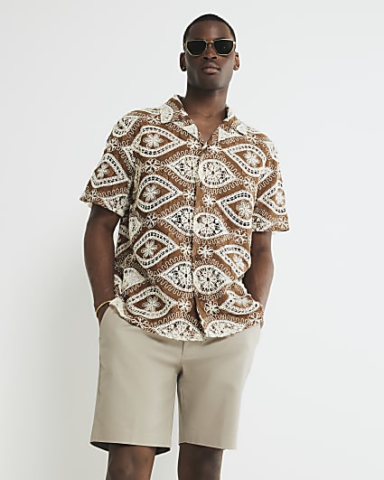 Brown Regular Fit Eye Crochet Shirt