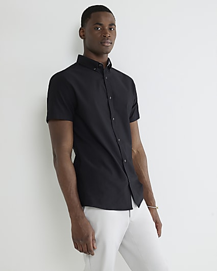 Black Muscle Fit Textured Shirt