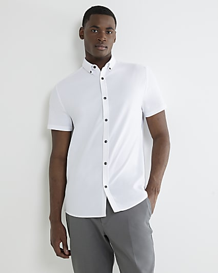 White Muscle Fit Textured Shirt