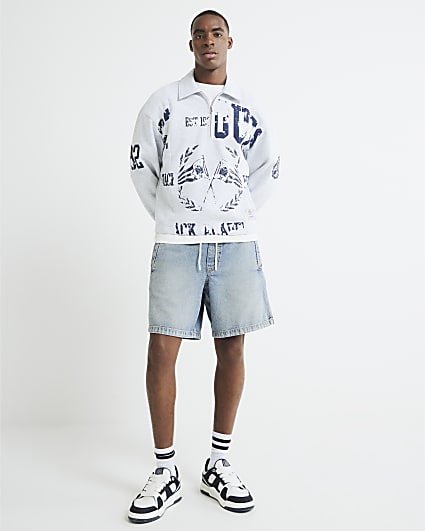 Blue Regular Fit Denim Pull On Shorts